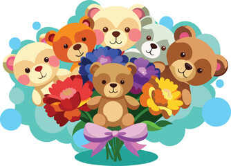 bouquet-from-teddy-bears vector illustration.eps