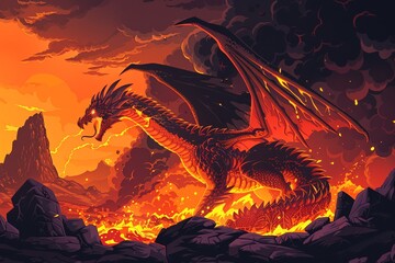 Art of Challenge the Magma Elemental Dragon in the heart of a volcano.