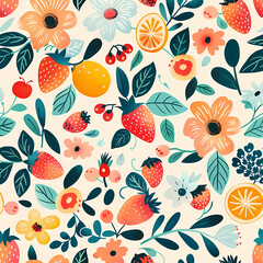 Pattern flower and fruit are seamless, colorful, wallpaper. Patterns design
