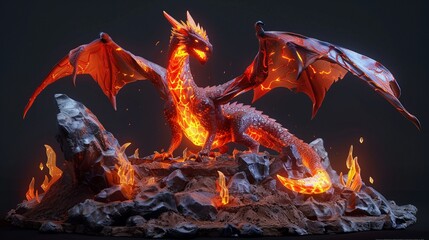3D Modeling of Challenge the might of the Fire Elemental Dragon in the heart of a volcano.