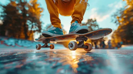 Foto auf Acrylglas Person Skateboarding Down Street © olegganko
