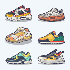 Set of shoe icon cartoon, Vector Concept Flat design. Vector illustration Sneakers in flat style. vector sneaker shoes side view.