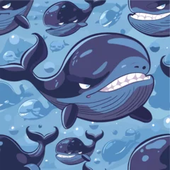 Fotobehang Angry Blue Whale seamless with underwater life.for fabric, wallpaper, wrapping paper, textile.Vector Illustration © Phatharaporn