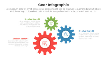 gear cogwheel infographic template banner with unbalance vertical structure with 3 point list information for slide presentation