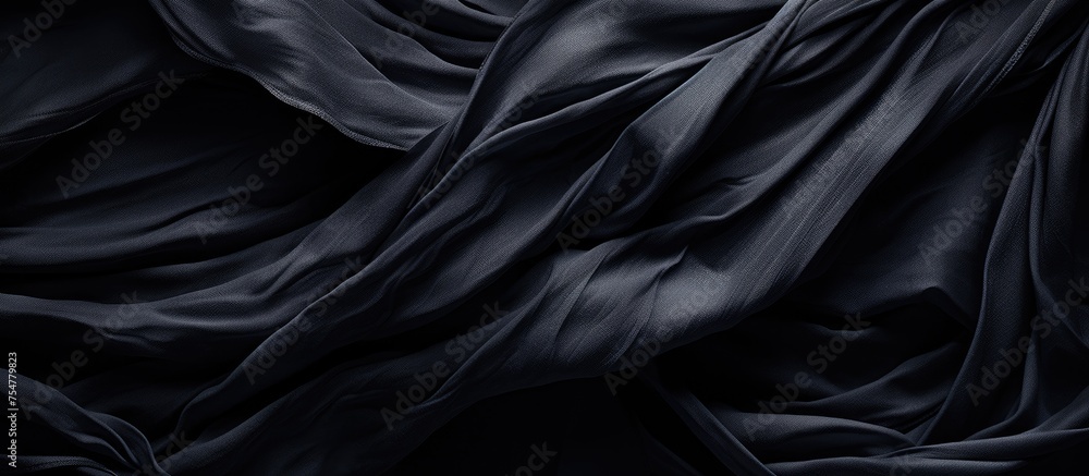 Poster a dark black cloth is draped on a black background, creating a sense of depth and contrast in the im