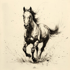 Sturdy Horse Minimalist Sketch in Bold Contours - obrazy, fototapety, plakaty