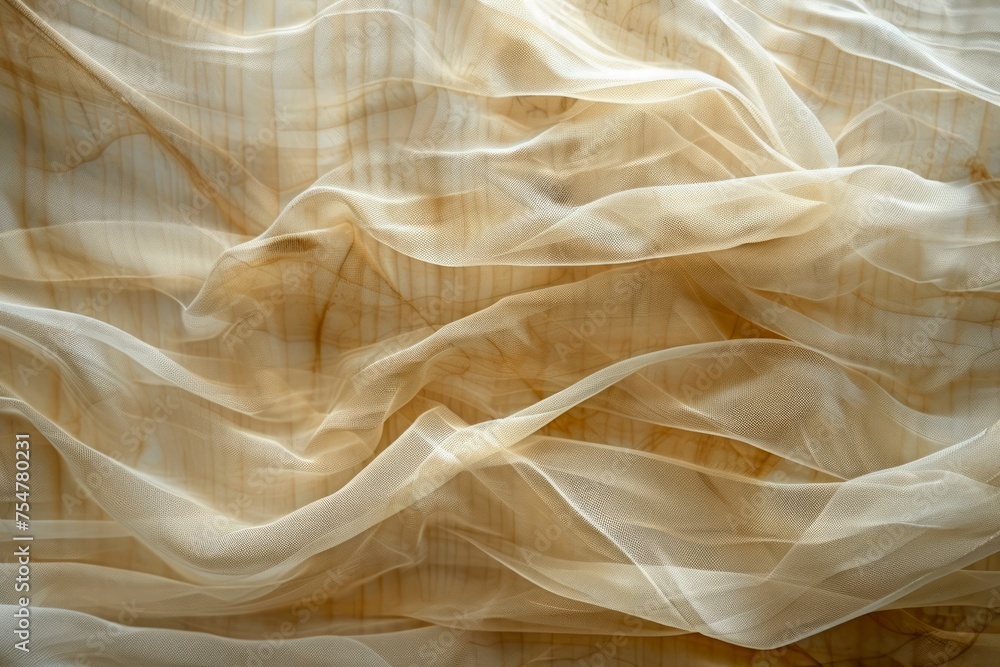 Poster elegant beige transparent fabric with gentle folds in soft light - versatile background for design u