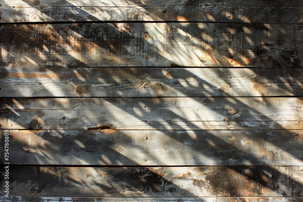 Poster abstract shadow patterns on wooden texture background with natural sunlight