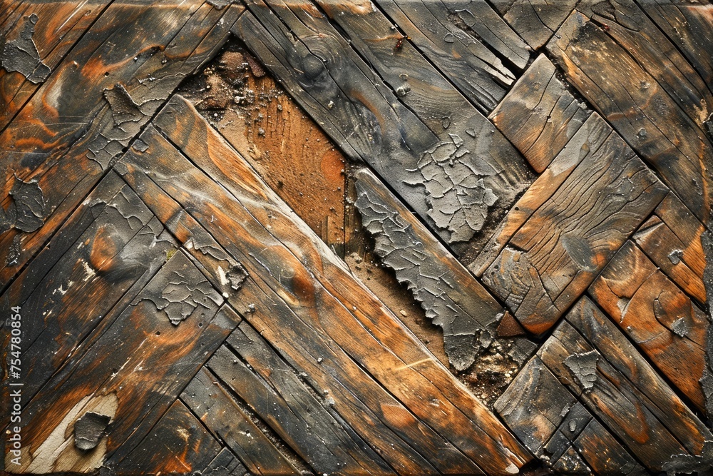 Poster vintage wooden parquet texture with rustic patterns and aged grains - high-resolution background for