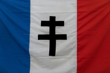 Drapeau de la France avec la croix de lorraine, drapeau patriotique de la première guerre mondiale 