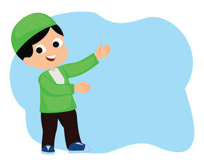 cute cartoon muslim kids celebrating ramadan kareem or cute muslim boy character