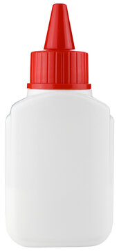 Tube of glue in a plastic white bottle isolated on a transparent background.