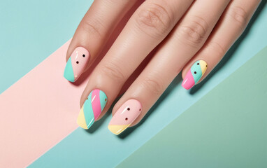 Creative nail design, minimalist manicure art concept. Woman's nails with spring manicure design. 