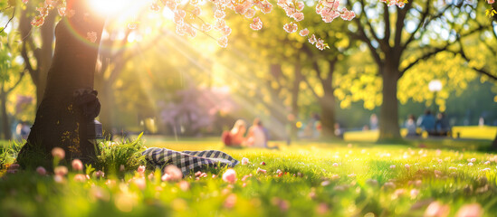 spring summer activity people in the park blurred concept background