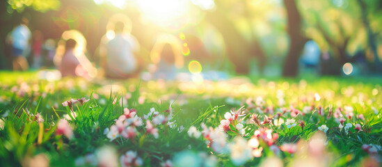 spring summer activity people in the park blurred concept background