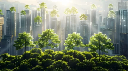 Selbstklebende Fototapeten Urban Greenery and Skyscrapers, Eco Architecture Concept, © R Studio