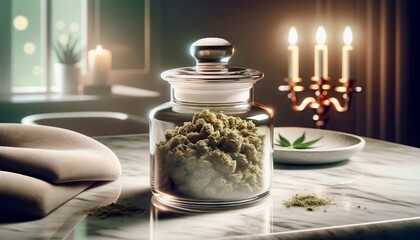 Elegant Cannabis Presentation on Marble: Sophistication and Style