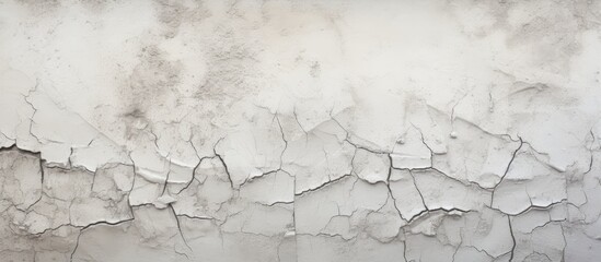 A close-up black and white shot of a cracked wall showing signs of deterioration and wear. The...