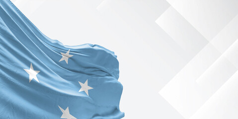 Micronesia, Federated States of Micronesia. national flag cloth fabric waving on beautiful white Background.