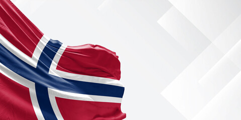 Norway national flag cloth fabric waving on beautiful white Background.