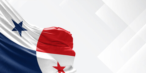 Panama national flag cloth fabric waving on beautiful white Background.