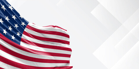 Obraz premium United States national flag cloth fabric waving on beautiful white Background.