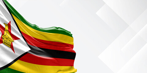Zimbabwe national flag cloth fabric waving on beautiful white Background. - obrazy, fototapety, plakaty