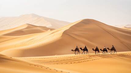 Fototapeta na wymiar A camel caravan in the desert