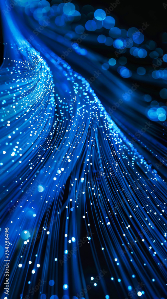 Poster abstract blue data flow light streak over a black background. communication technology and data traf