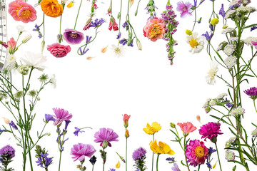 spring flowers frame on transparent background overlay texture with copy space