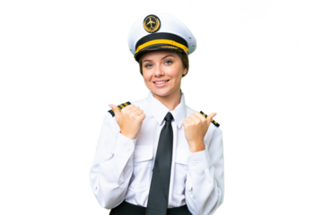 Airplane pilot woman over isolated chroma key background with thumbs up gesture and smiling