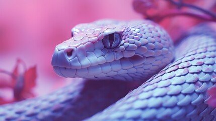 Fantasy vaporwave portrait of retrowave snake. Pink and blue colors.