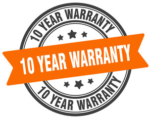 10 year warranty stamp. 10 year warranty label on transparent background. round sign