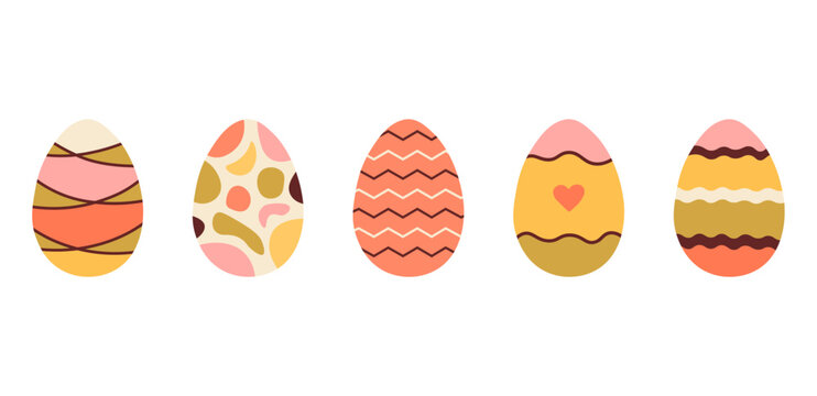 Set of cute colorful Easter eggs with patterns. Traditional religious Easter symbols. Decorative elements collection