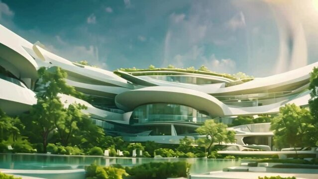 a digital representation of a utopian society, with futuristic architecture and lush greenery coexisting in harmony