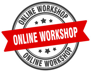 online workshop stamp. online workshop label on transparent background. round sign