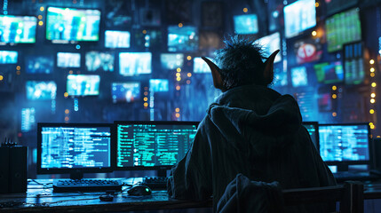 Obraz premium Creature Overseeing Cyber Surveillance Operation