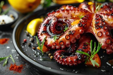 Traditional food, octopus is served in an interesting way and looks delicious. Generate AI image