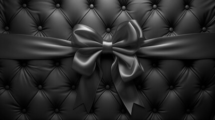 Black velvet background with bow. Black bow, ribbon. For your design.