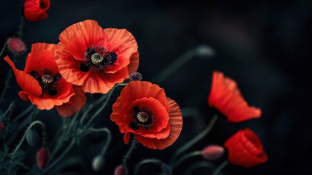 Poppies commemorate the heroes of the war. Generate AI image.