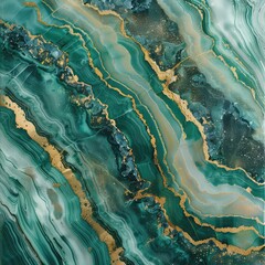 Green wavy marble with gold veins. Quartz crystals with veins in marble.