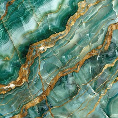 Green wavy marble with gold veins. Quartz crystals with veins in marble.