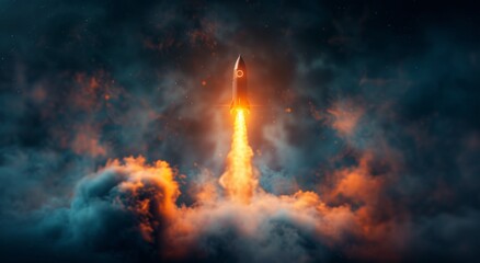 Obraz premium Rocket Launching With Bright Lights