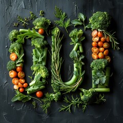 Oui, le brocoli ! Le brocoli et le mot OUI. Inscription oui. Un signe des légumes et un texte OUI et attend que vous lui rendiez la pareille. Dis oui aux légumes et aux verdures. - obrazy, fototapety, plakaty