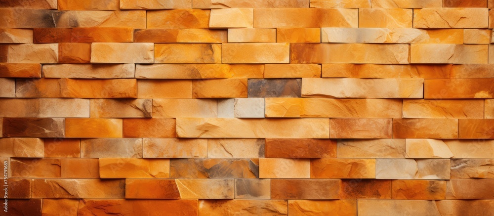 Poster a detailed close-up view of a wall constructed entirely of wood blocks, showcasing the intricate pat