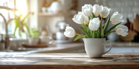 White Tulips and Cup on Table