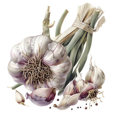 botanical illustration of a garlic