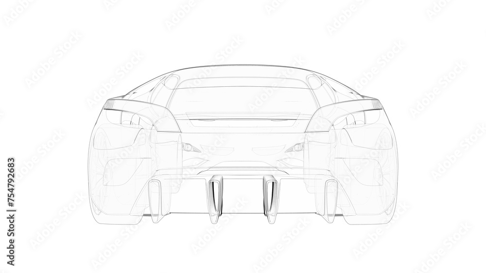 Poster 3d rendering - back view of a car