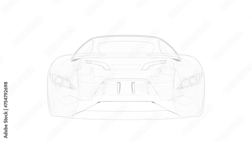 Poster 3d rendering - front view of an outline car
