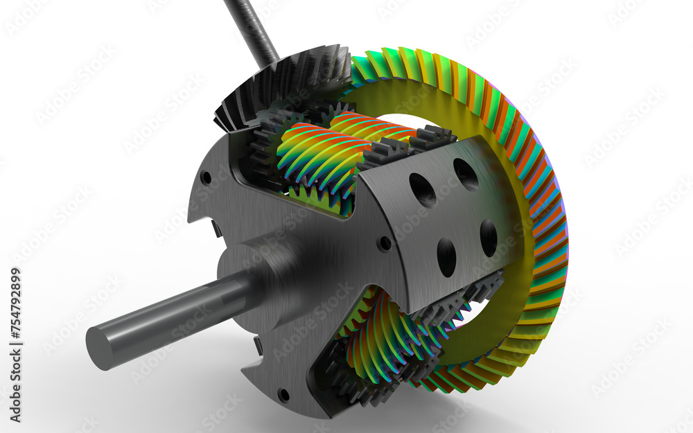 Aufkleber 3d rendering - fea study of the gears of a differential assembly